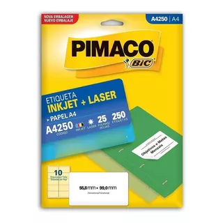 25 Folhas Etiquetas Pimaco A4 - A4250 (10 Etiq./folha) Cor Branco