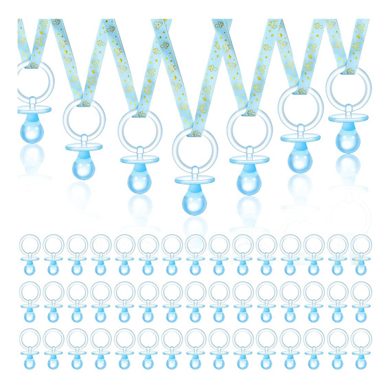 60 Piezas Chupetes Baby Shower Favores Collar Acrílico Azul