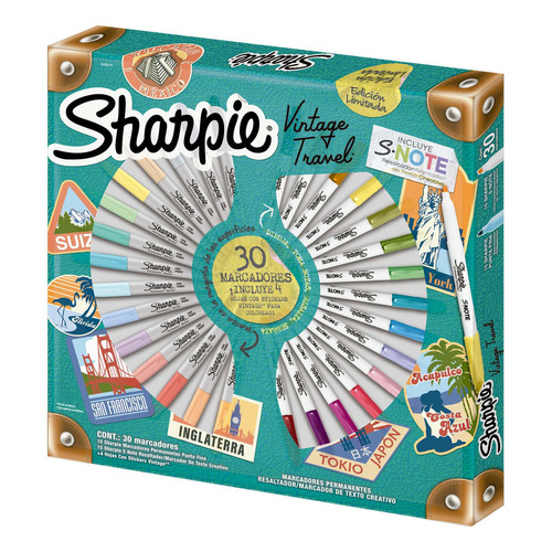 Ruleta Caja 30 Marcadores Vintage Sharpie Punta Fina