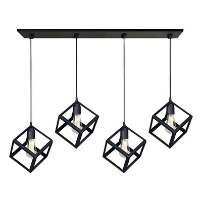 Colgante Jaula 4 Luces Cubo Moderna Vintage Apto Led 1007 Negro