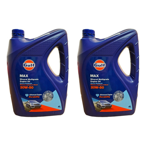 Aceite para motor Gulf mineral 20W-50 para autos, pickups & suv de 2 unidades / 8L