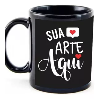 8 Caneca Preta Personalizada Com Sua Arte, Foto Ou Texto 