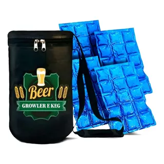 Bolsa Térmica Barril Keg Growler 5l + 4 Cartelas Gelo Gel 