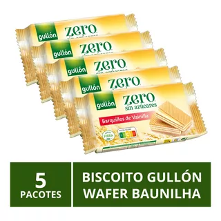 Biscoito Gullón Sem Açúcar, Wafer Baunilha, 5 Pacotes.