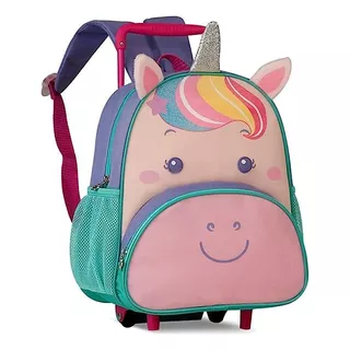 Mochila Infantil Unicórnio Rodinhas Escolar Bolsa Unicórnio Cor Lilás