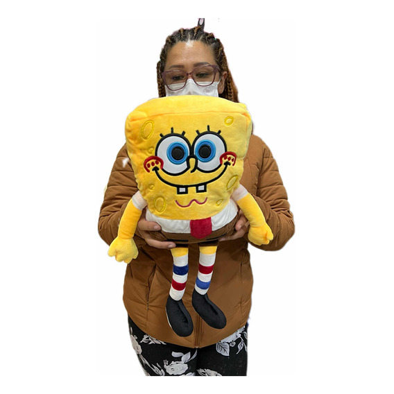 Peluche Bob Esponja 40cm Bordado Más 3 Globos Y Moño