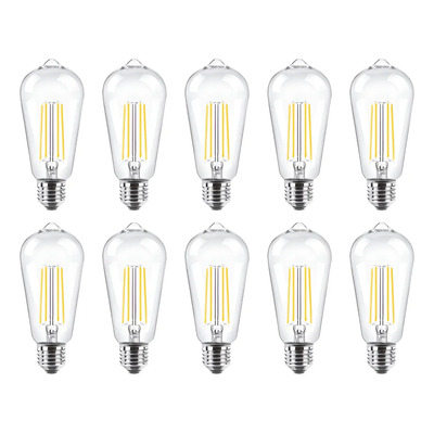 Pack Lampara Pera Fil E27 Dimerizable 8w Calido Ww X10 Blanco Cálido