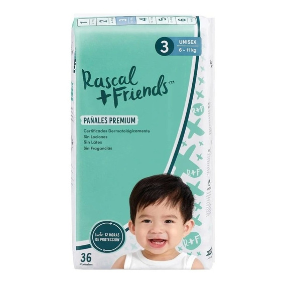 Pañales Pañales Rascal + Friends Premium Etapa 3, 36 unidades sin género 6 - 11 kilos