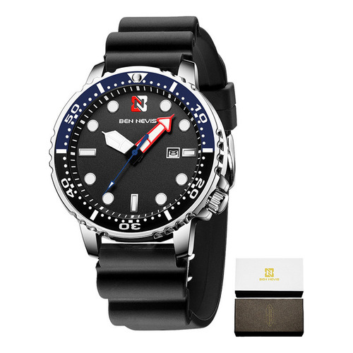 Reloj Casual De Silicona Con Calendario De Cuarzo De Ben Nev Color Del Fondo Blue/black