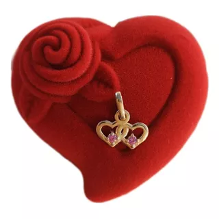 Colgante Doble Corazón De Oro Rosado 18k + Cajita Terciopelo