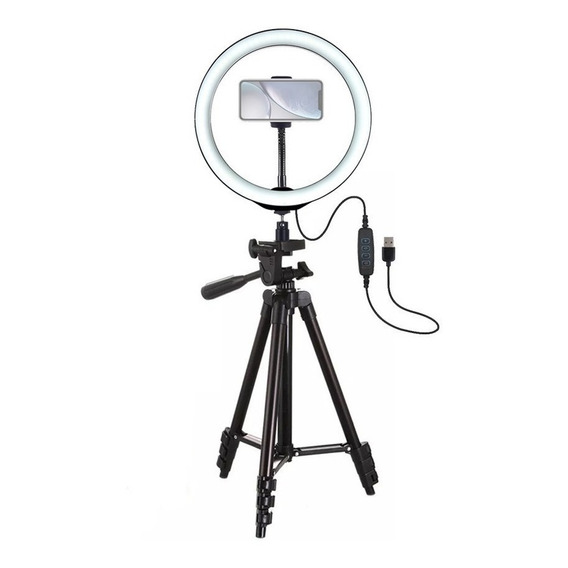 Aro De Luz Led 26cm + Soporte Celular + Tripode 1.10 Metros