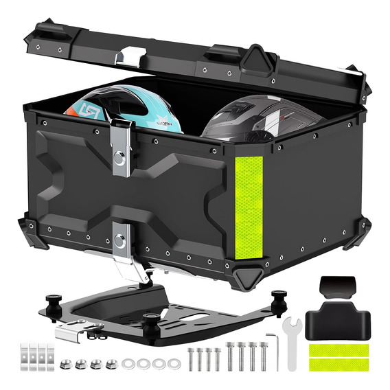 Caja Moto Top Case Aluminio Baul Con Respaldo Y Base 65 L