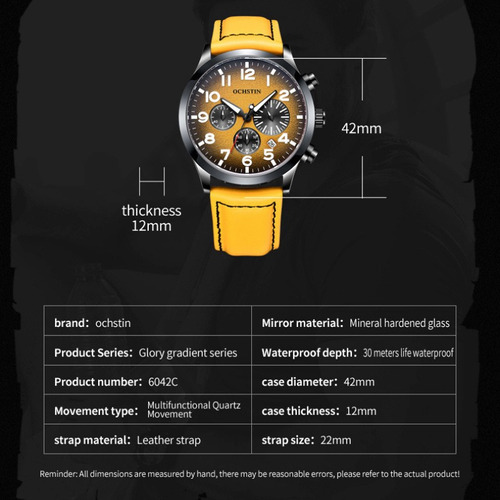 Reloj de cuarzo Ochstin Fashion Chronograph para hombre, color correa, amarillo