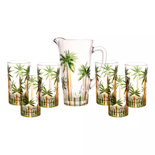 Jogo Jarra 1,2 L E 6 Copos 330ml Palm Tree Wolff 28147 28148 Kit Completo  Mesa Posta