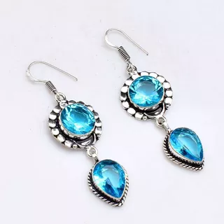 Aros En Plata 925 Con Topacios Blue London 