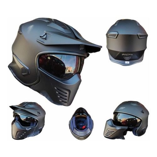 Casco Para Moto Kov Rock-o Con Mascara Certificado Dot Color Negro Tamaño del casco M (57-58 cm)