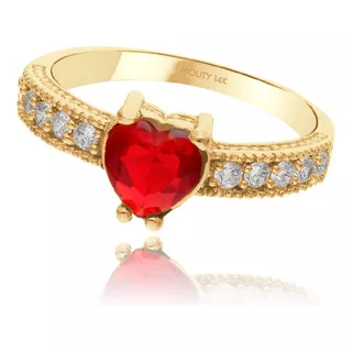 Anillo Promesa Fanny Oro 14 Kilates C. Roja Mouty 