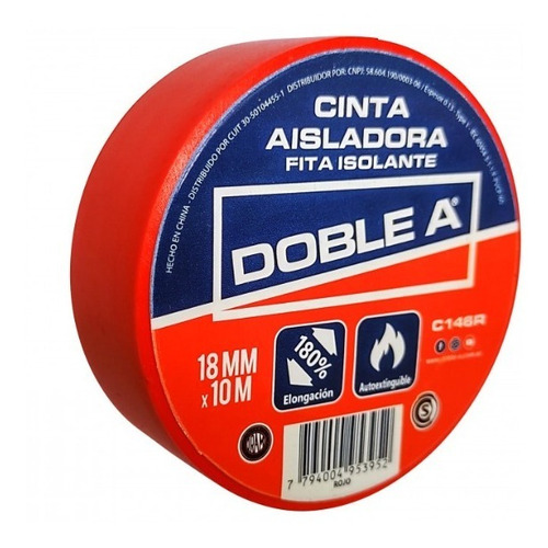 Cinta Aisladora Doble A 18mm X10m Color Rojo