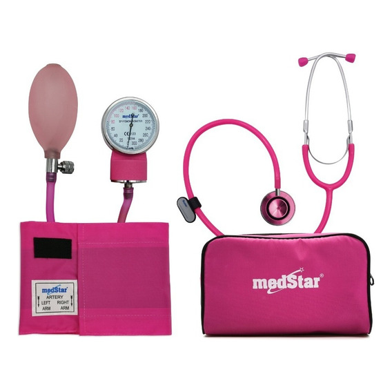 Baumanómetro Aneroide Kit Con Estetoscopio De Doble Color Rosa