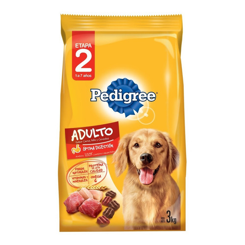 Alimento Pedigree Óptima Digestión Etapa 2 para perro adulto todos los tamaños sabor carne, pollo y cereales en bolsa de 3kg