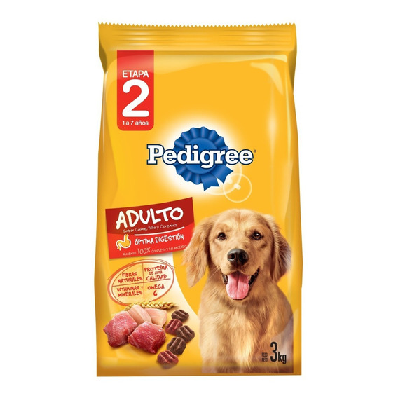 Alimento Pedigree Óptima Digestión Etapa 2 para perro adulto todos los tamaños sabor carne, pollo y cereales en bolsa de 3 kg