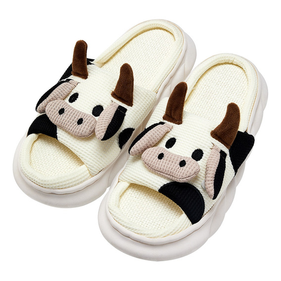 Pantuflas De Vaca De Mujer Algodón Y Lino Silenciosas Suaves