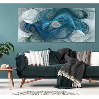 Cuadro Canvas Abstracto Olas Azules Minimalista 60x120cm
