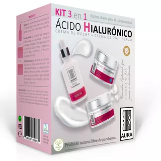 Kit 3 En 1 Acido Hialuronico Crema Noche + Crema Dia + Serum Aura Ácido Hialurónico