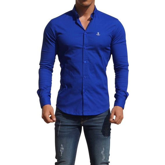 Camisa Azul Rey John Leopard Slim Fit Envio Gratis