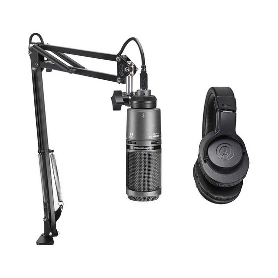 Paquete De Micrófono P/streaming Audio Technica At2020usb+pk Color Negro