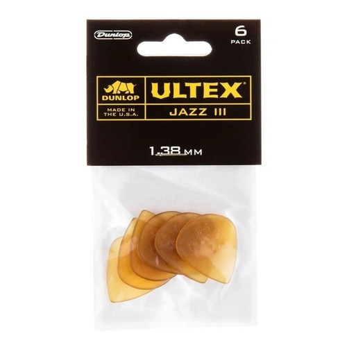 Kit de 6 paletas Dunlop Ultex Jazz, 1,38 mm, 427 peniques, fabricadas en EE. UU., color ámbar