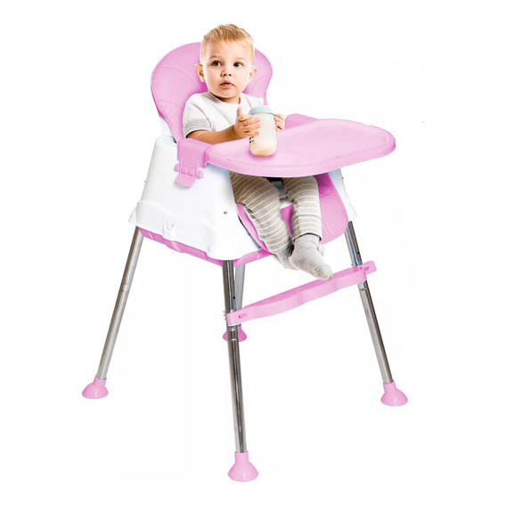 Silla Periquera Bebé Alta Plegable Comida Portátil 3 En 1 Color Rosa