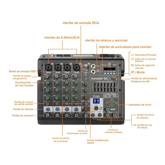 Consola De Mezclador B6 Profesional De 6 Canale 99dsp Efecto