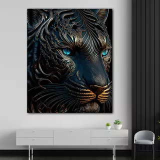 Cuadro Tigre Dorado Fondo Negro Elegante Canvas 120x120 An40