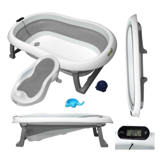 Bañera Bebe Avanti Plegable Soporte Reductor + Termómetro Color Gris