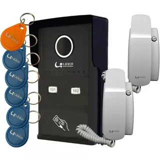  Kit Porteiro Coletivo Rfid 2 Pontos Com Tags E 2 Monofones Cor Preto