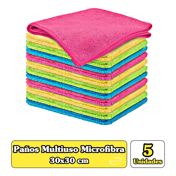 Pack 5 Paño Microfibra Multiuso Secado Rapido 30*30 Cm