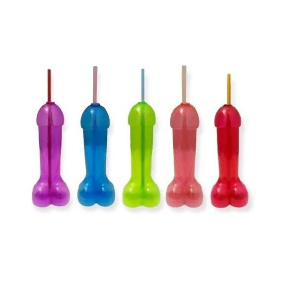 10 Vasos Forma De Pene Plástico Con Popote Nepe + Embudo