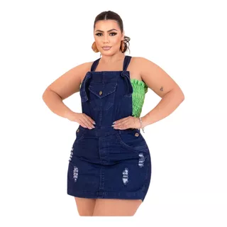 Jardineira Short Saia Jeans Plus Size Lycra Lançamento Verão