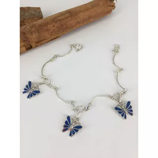 Pulsera Plata Lapislázuli Mariposas #1.393