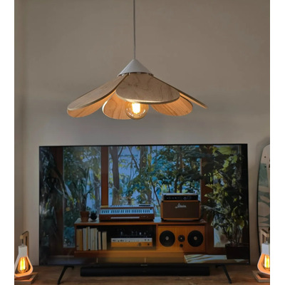 Lampara Colgante Madera Lombokxl Apto Led E27 Ad Madera Natural
