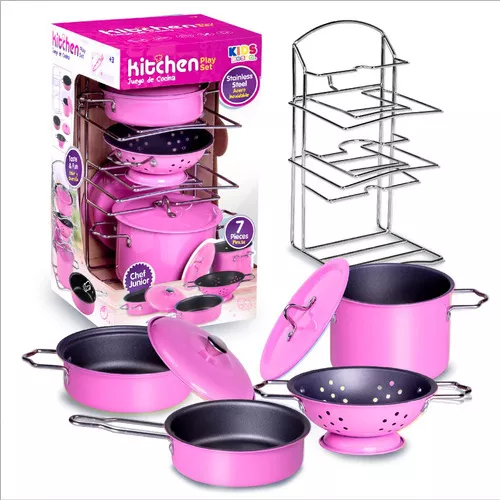 Set De Ollas Para Cocina De Juguete Color Rosa Para Niñas