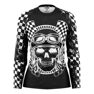 Doxe Jersey Dama Regular Bandera Calavera Biker Meta Blanco