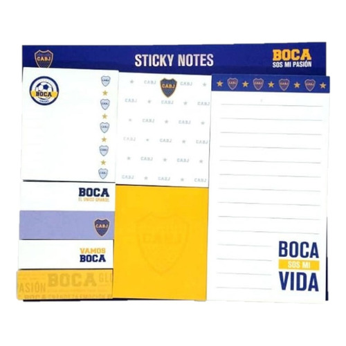 Notas Autoadhesivas Big Pocket Boca Jr. Set Blocks Surtidos Color Cabj Azul Y Amarillo