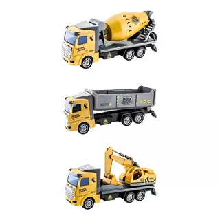 Set 3x Camiones Construcción Juguete Excavadora Mezcladora