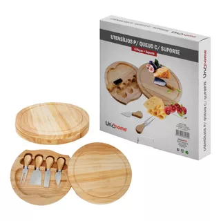 Jogo De Utensilios Para Queijo Com Tábua Mdf 5 Peças Premum