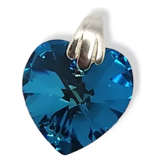 Dije Corazón Crystal Bermuda Blue Swarovski Plata 925 14 Mm