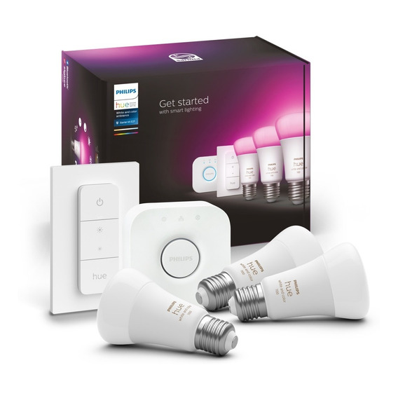 Kit Philips Hue Bridge + 3 Ampolletas Color 1100 Bt + Dimmer