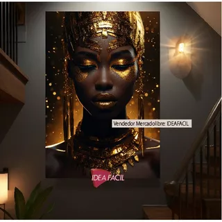 Cuadro Mujer Negro Dorado Elegante Canvas Grueso 90x60