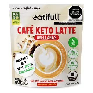 Keto Coffee, Café Keto Latte Sabor Avellana Con Colágeno Mct